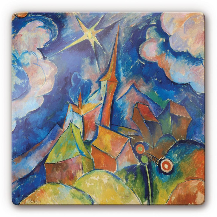 Glasbild Ophey - Kirche mit Sonne - WA126476
