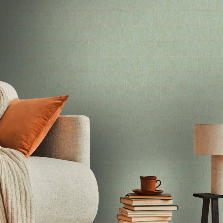 Grafische Tapete mit Linienmuster Grün Gold - Grafik-Mustertapete liniert - Vliestapete - WA396850