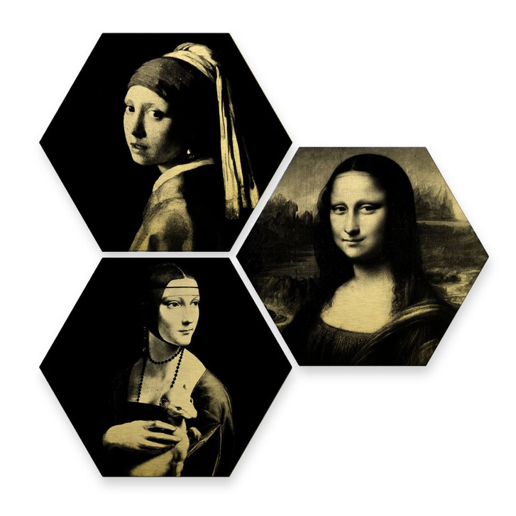 Hexagon - Alu-Dibond Goldeffekt - Berühmte Frauen der Kunstgeschichte (3er Set) - WA245082