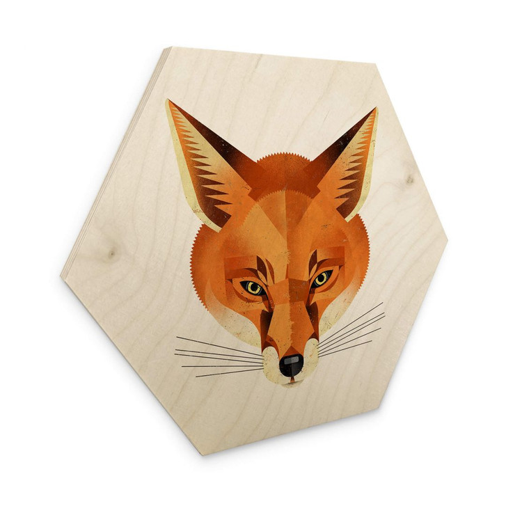Hexagon Holzbild mit Tier-Motiv - Fuchs - Braun - WA400915