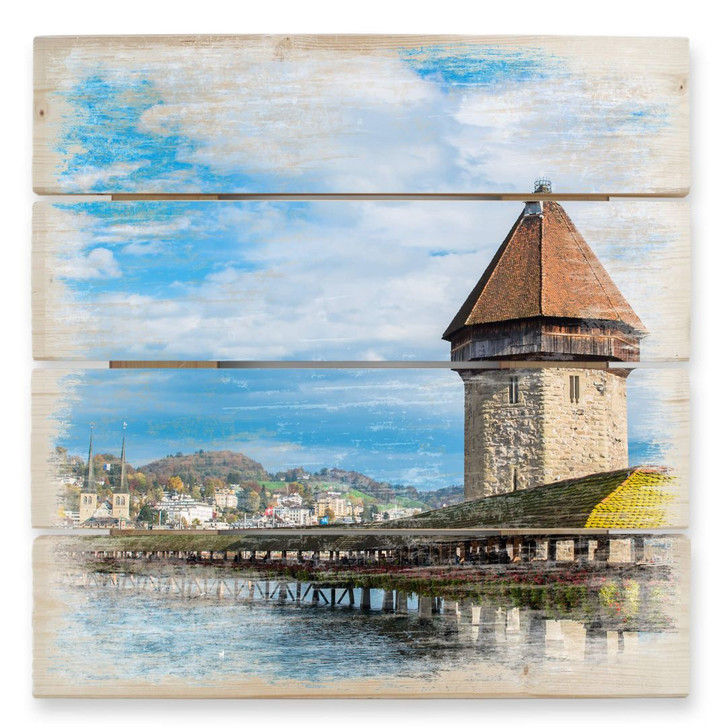 Holzbild Holzbrücke in Luzern - 40 x 41.5 cm - WA132085