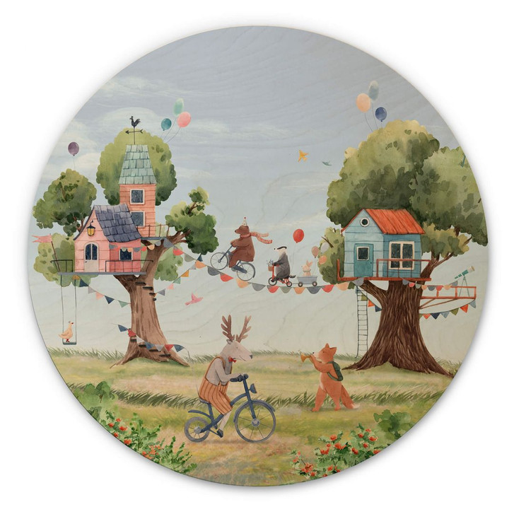Holzbild Oliver Robins - Baumhaus Party - Rund - WA355459