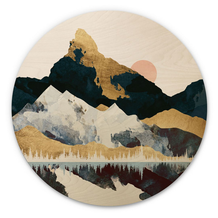 Holzbild Reflektion einer Winterlandschaft - SpaceFrog Designs - Rund - WA425338