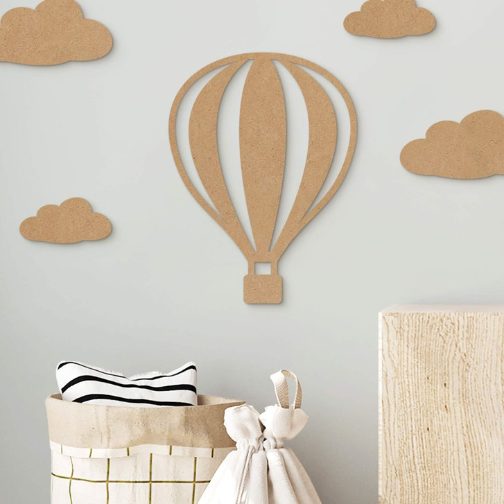 Kinderzimmer Holzdeko Heissluftballon mit senkrechten Linien - MDF Natur - WA356189