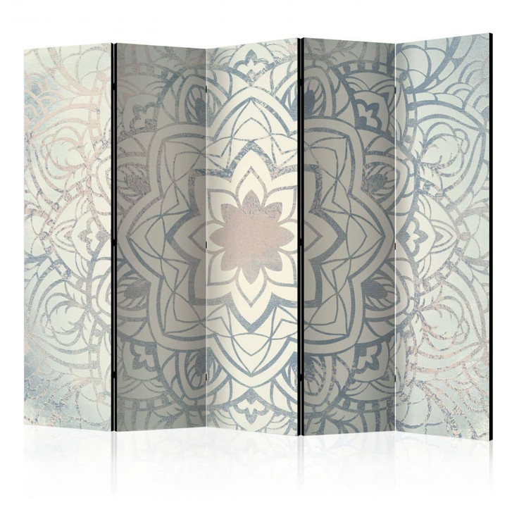 Paravent, Raumteiler freistehend, Trennwand - Winter-Mandala, 5-teilig - 225 x 172 cm - WA454397