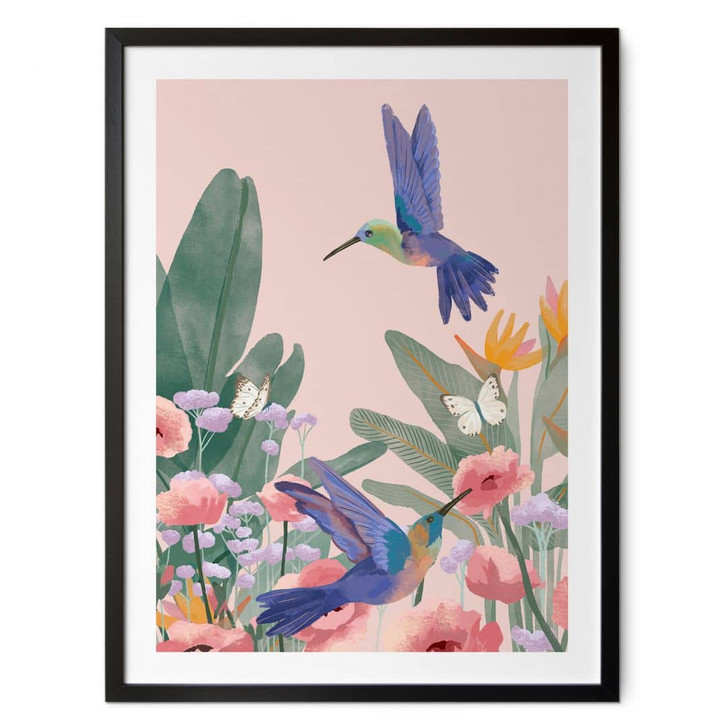Poster Zwei Kolibris auf der bunten Blumenwiese - Goed Blauw - WA473475