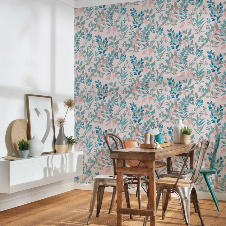 Blumen-Tapete mit Blüten Weiss bunt - Vliestapete floral Aquarell-Stil - WA396435