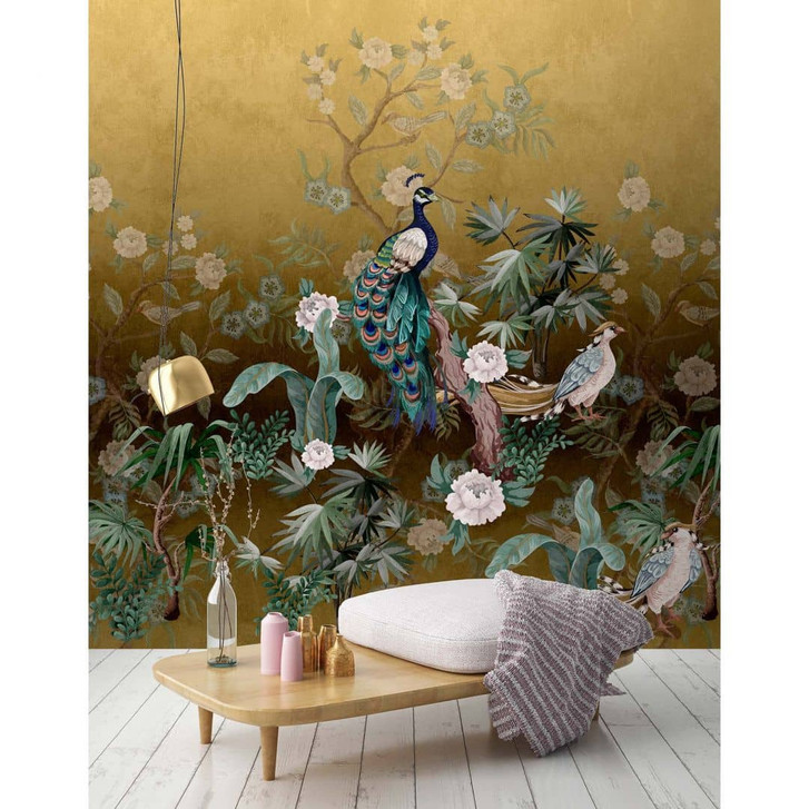 Livingwalls Fototapete Walls by Patel 3 Peacock Island 3 gelb, grün, braun, lila - WA335836