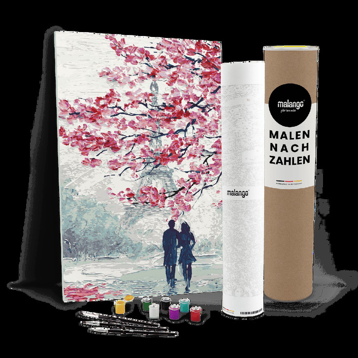 Malen nach Zahlen Leinwandbild - Paris Eifelturm zur Kirschblüte - WA446760