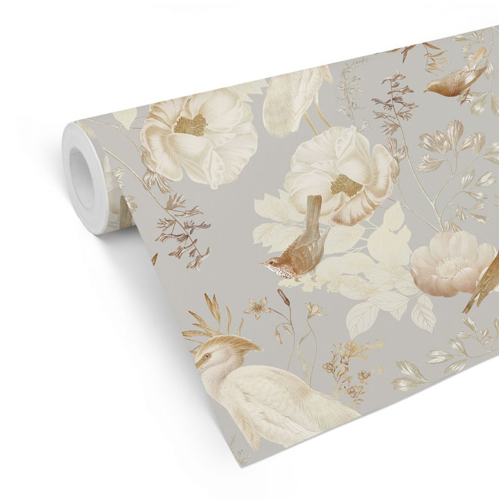 Mustertapete Vögel zwischen weissen Blumen - UN Designs - WA426171