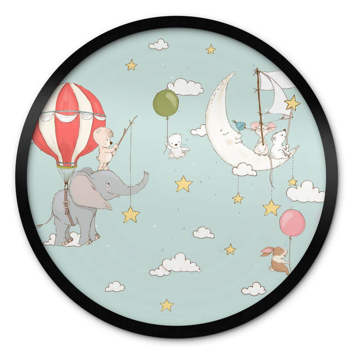 Poster Fliegende Tiere mit Heissluftballon - Skellern - Rund - WA407425