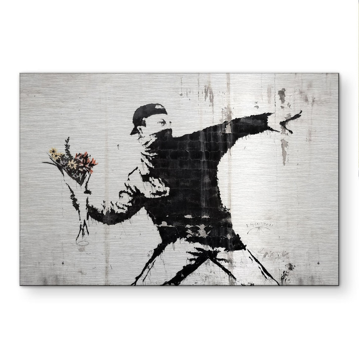 Alu-Dibond gebürstet mit Silbereffekt - Der Blumenwerfer - Banksy - WA517589