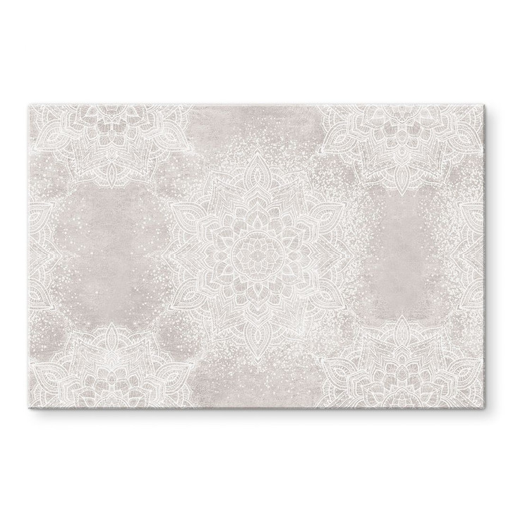 Glasbild Sanftes Mandala auf Grau-Beige - Bloomery Decor - WA495030