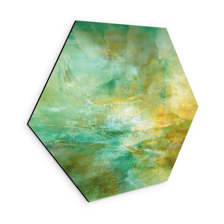 Hexagon Wandbild Abstrakter Horizont in Limettengrün - Schmucker - Alu-Dibond - WA502426