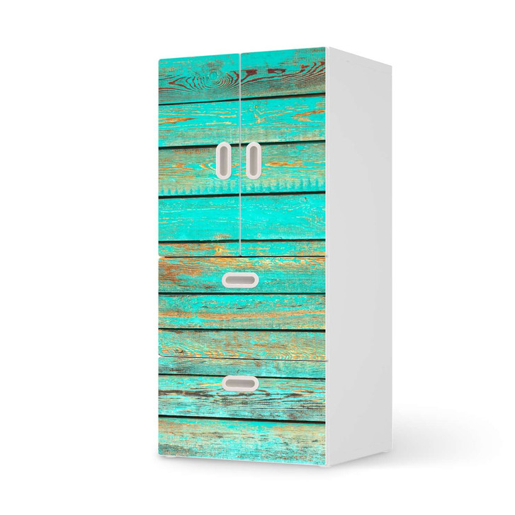 Möbelfolie IKEA Stuva / Fritids - 2 Schubladen und 2 kleine Türen - Wooden Aqua - CR117528