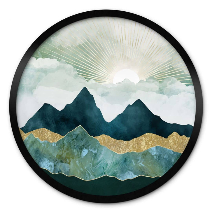 Poster Sonnige Landschaft in Blau und Gold - SpaceFrog Designs - Rund - WA428083