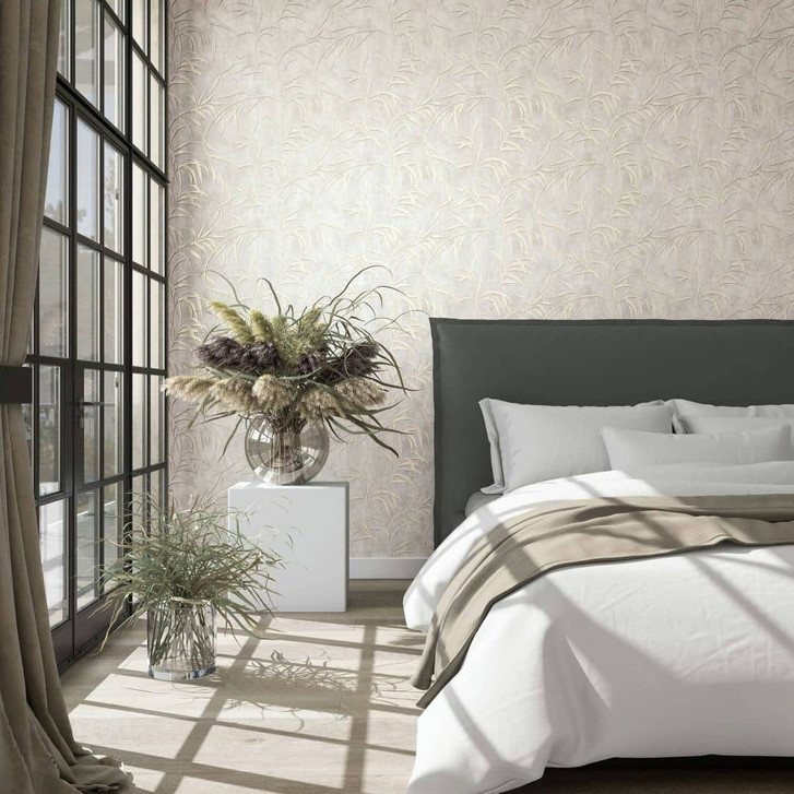Vliestapete mit Blättern in Betonoptik beige Floral - WA508029