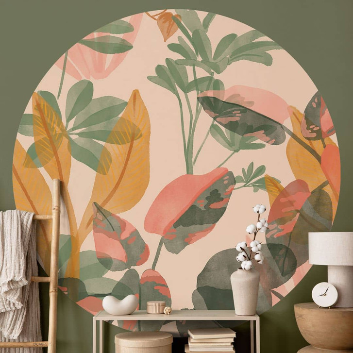 Fototapete Garten mit tropischen Pflanzen - Goed Blauw - Rund - Selbstklebend/Vlies - WA471176