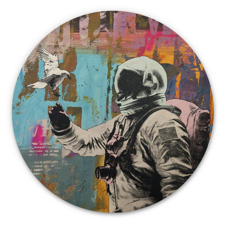 Holzbild Astronaut mit Taube - Kuryliuk - Rund - WA434336