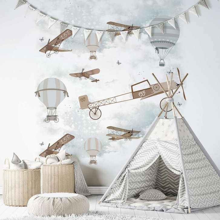 Kindertapete, Vliestapete mit Illustration Kids Walls weiss, braun - WA445667