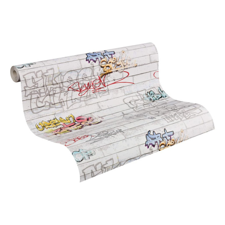 A.S. Création Papiertapete Boys and Girls Kinderzimmertapete mit Graffiti bunt, weiss - WA149526