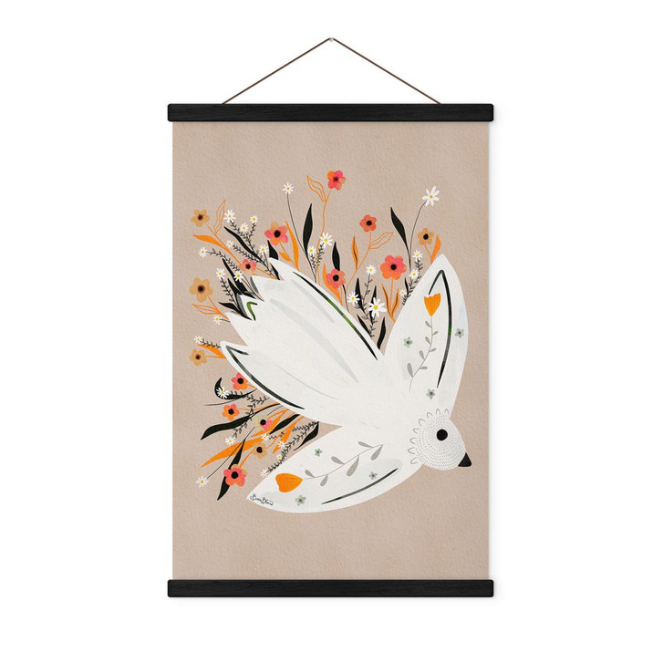 Stoffbild Friedenstaube mit kleinen Blumen - Bloom - WA411143