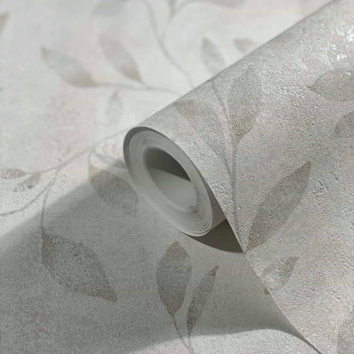 Vliestapete mit Blattmotiv und Metallic Effekt Weiss Floral - WA444397