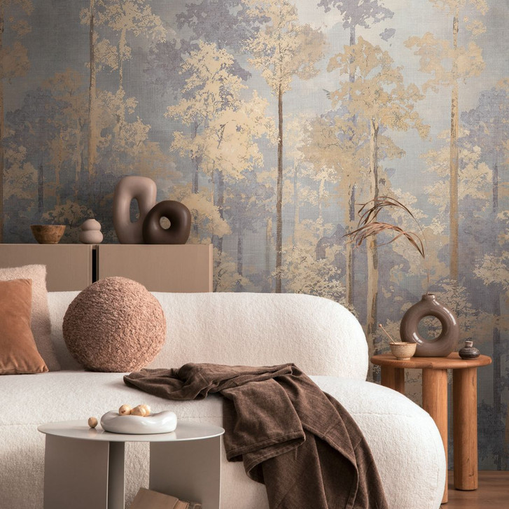 COSMOPOLITAN Fototapete Wald Bäume Vögel - Naturmotiv Vliestapete Beige Grau - WA474893