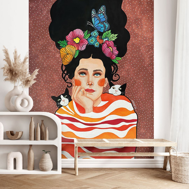 Fototapete Frau mit Blumenkrone und Katzen - Hülya - WA493448