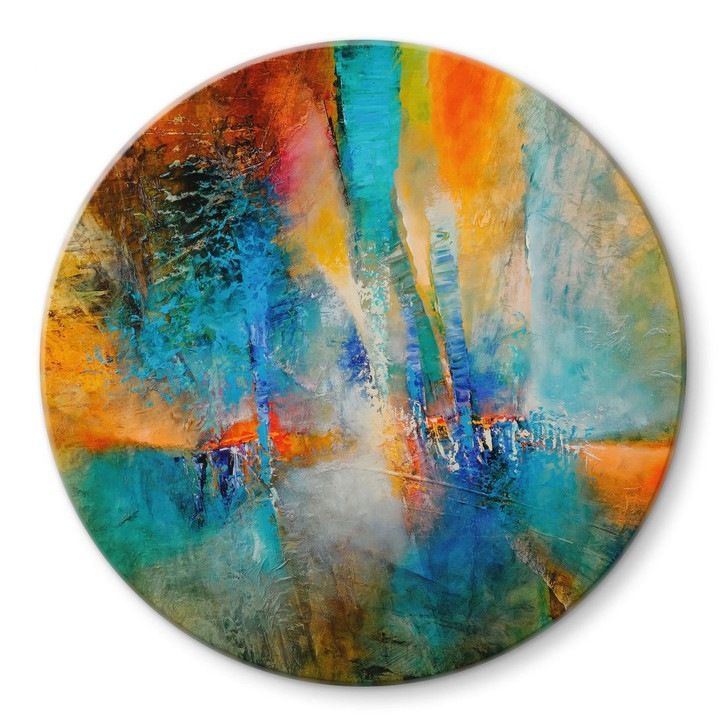 Glasbild Urbanes Licht in Blau und Orange - Schmucker - Rund - WA507583