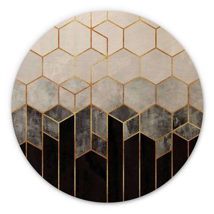 Holzbild Fredriksson - Hexagone: Schwarz und Grau - Rund - WA340862