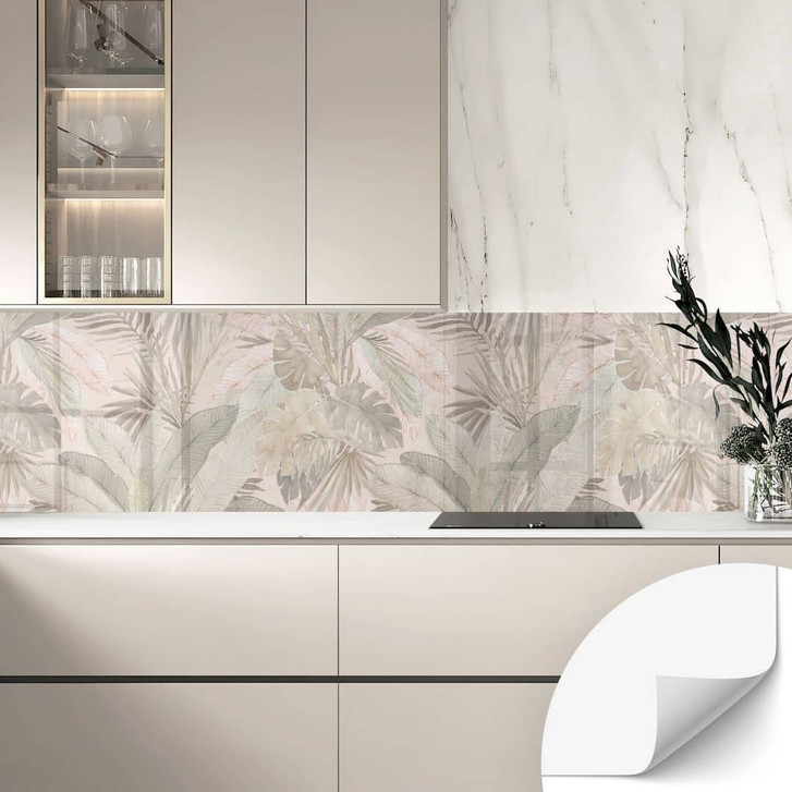 Selbstklebende Küchenrückwand Tropenblätter im Dschungel Pastell - Bloomery Decor - WA483933