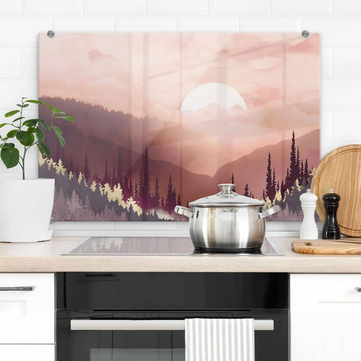 Spritzschutz Rosa Sonnenuntergang über dem Wald - SpaceFrog Designs - WA429036