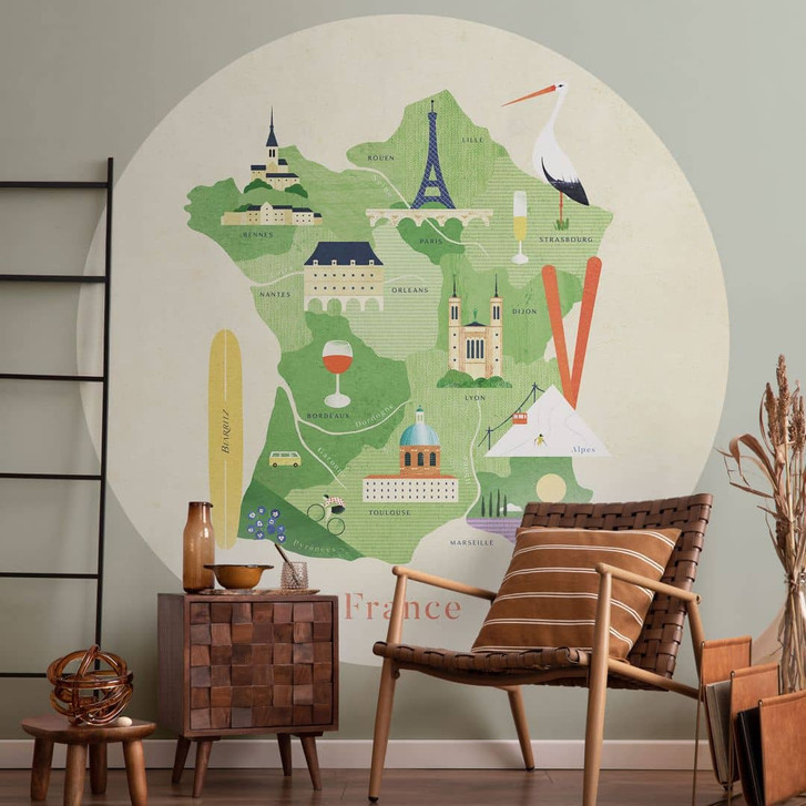 Fototapete Karte von Frankreich - Rivers - Rund - Selbstklebend/Vlies - WA470601