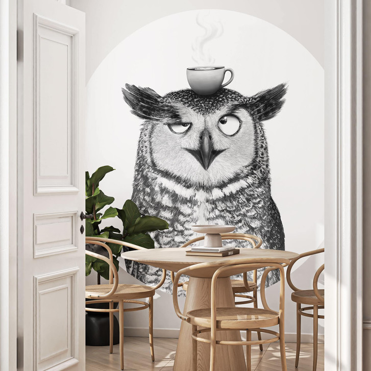 Fototapete Lustige Eule mit Kaffee - Korenkova - Rund - WA511801