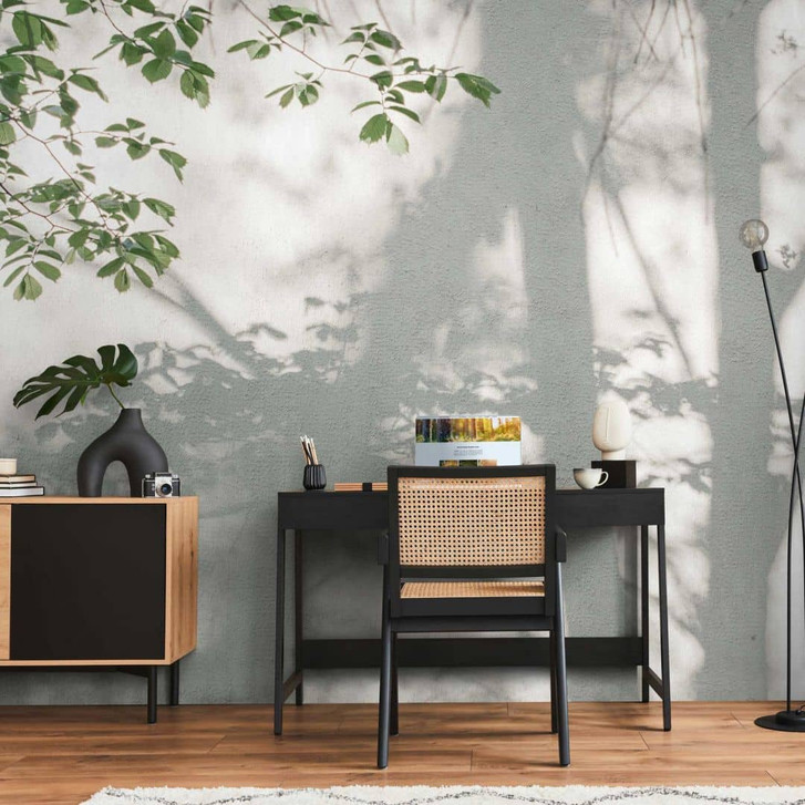 Fototapete Waldschatten Natur Grau Grün - Vliestapete mit Schatteneffekt - Naturtapete - WA418425