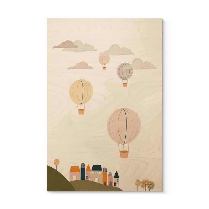 Holzbild Bunte Heissluftballons am Himmel - Lisboa - WA425640