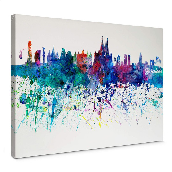 Leinwandbild Bleichner - Barcelona Aquarell Skyline - WA358823