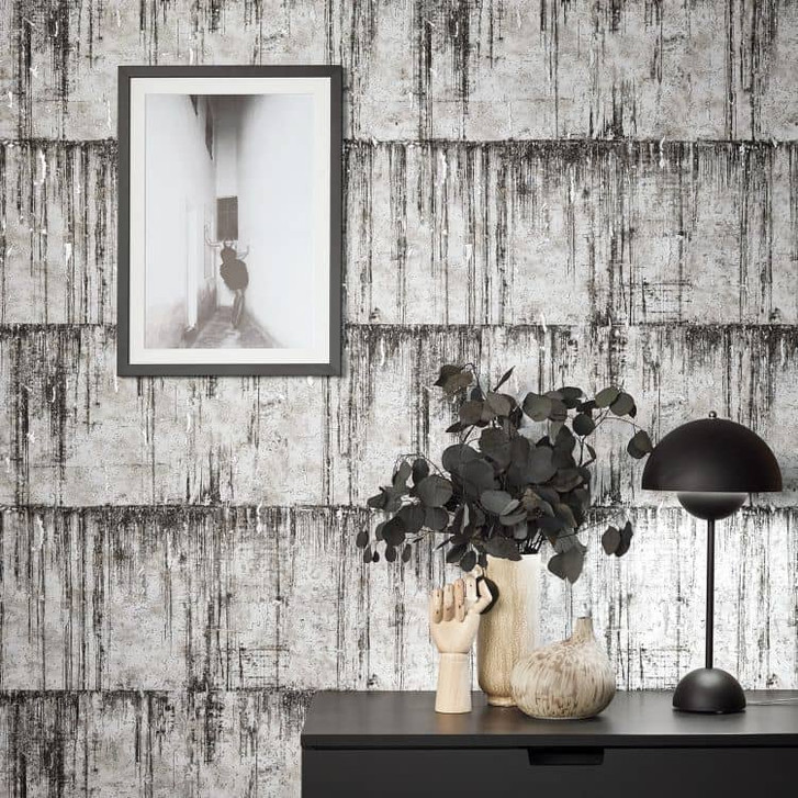 Vliestapete mit glänzender Betonoptik schwarz, weiss Struktur - WA508827