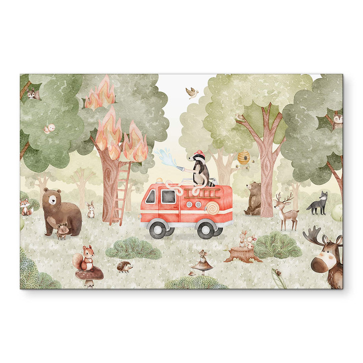 Wandbild Tier-Feuerwehr im Wald - Oliver Robins - Alu-Dibond - WA514975
