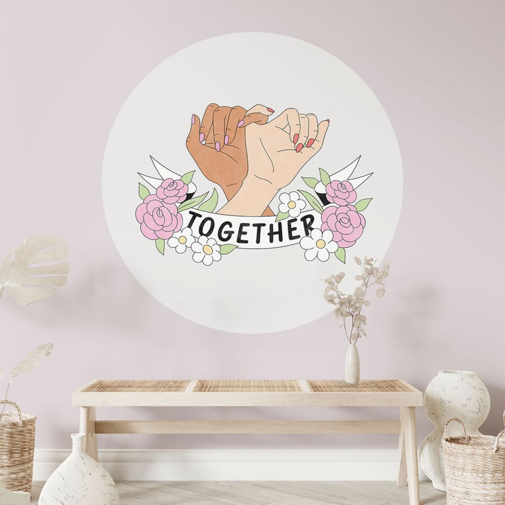 Wandtattoo Together Sisterhood Floral Hände - Rund - WA501188