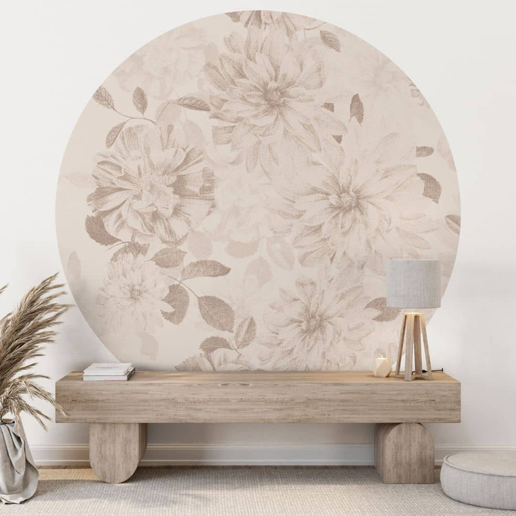 Fototapete Dahlien Shabby Chic Beige - Bloomery Decor - Rund - selbstklebend/Vlies - WA482179