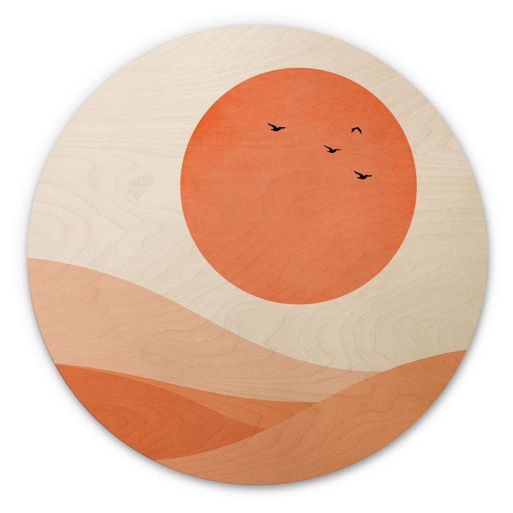 Holzbild Harmonische Landschaft orange - Kubistika - Rund - WA401121