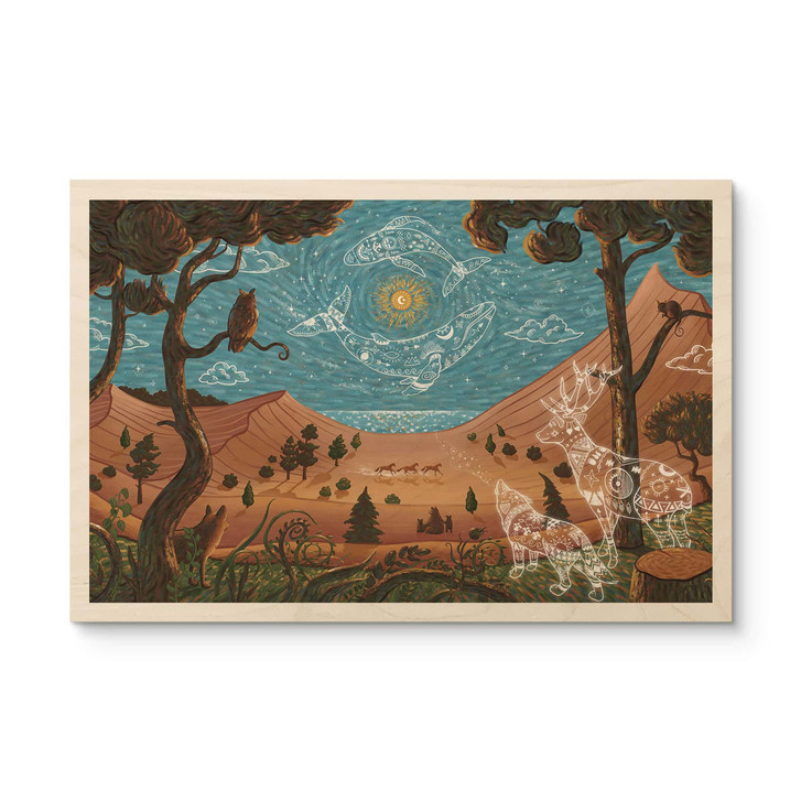 Holzbild Spirituelles Tierreich in der Nacht - Oliver Robins - WA514249