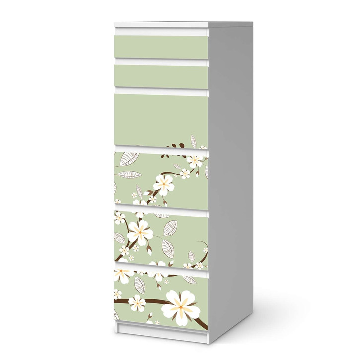 Klebefolie IKEA Malm Kommode 6 Schubladen (schmal) - White Blossoms - CR111719