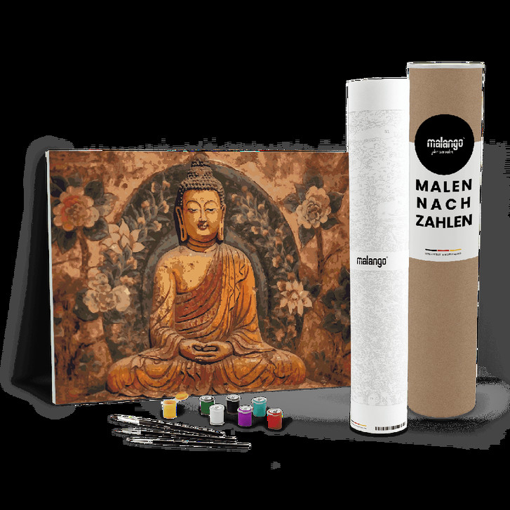 Malen nach Zahlen Leinwandbild - Buddha Bowo Holzrelief - WA447884