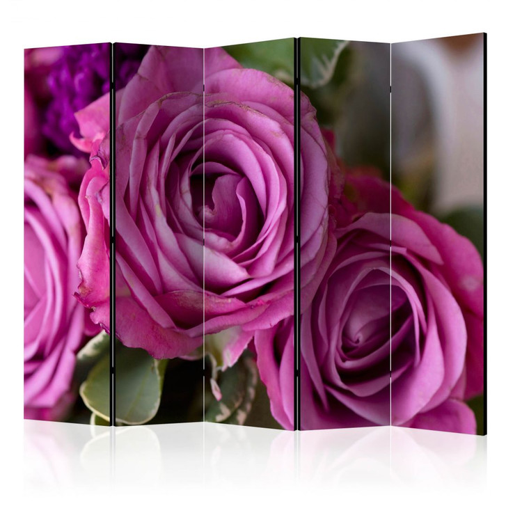 Paravent, Raumteiler freistehend, Trennwand - Lilienblüten Strauss , 5-teilig - 225 x 172 cm - WA456016