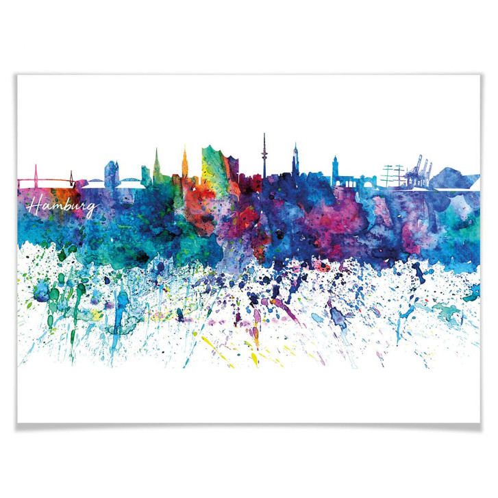 Poster Bleichner - Hamburg Aquarell Skyline - WA256885