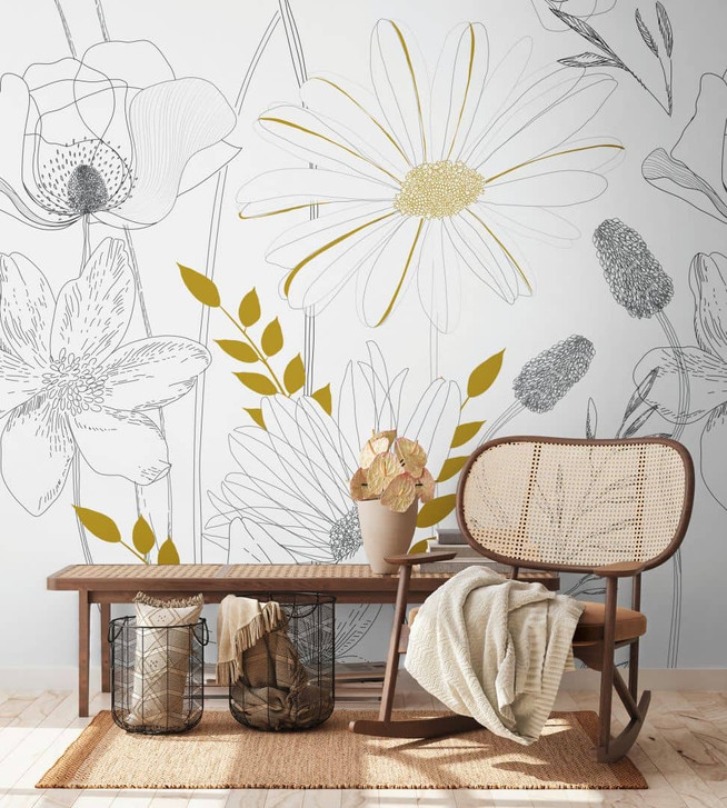 Fototapete Floral weiss schwarz - Vliestapete Blumen Pflanzen Livingwalls - matt und glatt - WA396513