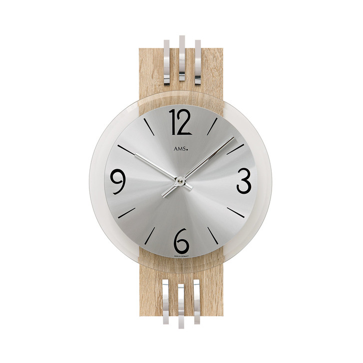 Wanduhr Holzrückwand Sonoma, Zifferblatt und Applikation Aluminium - UG100595